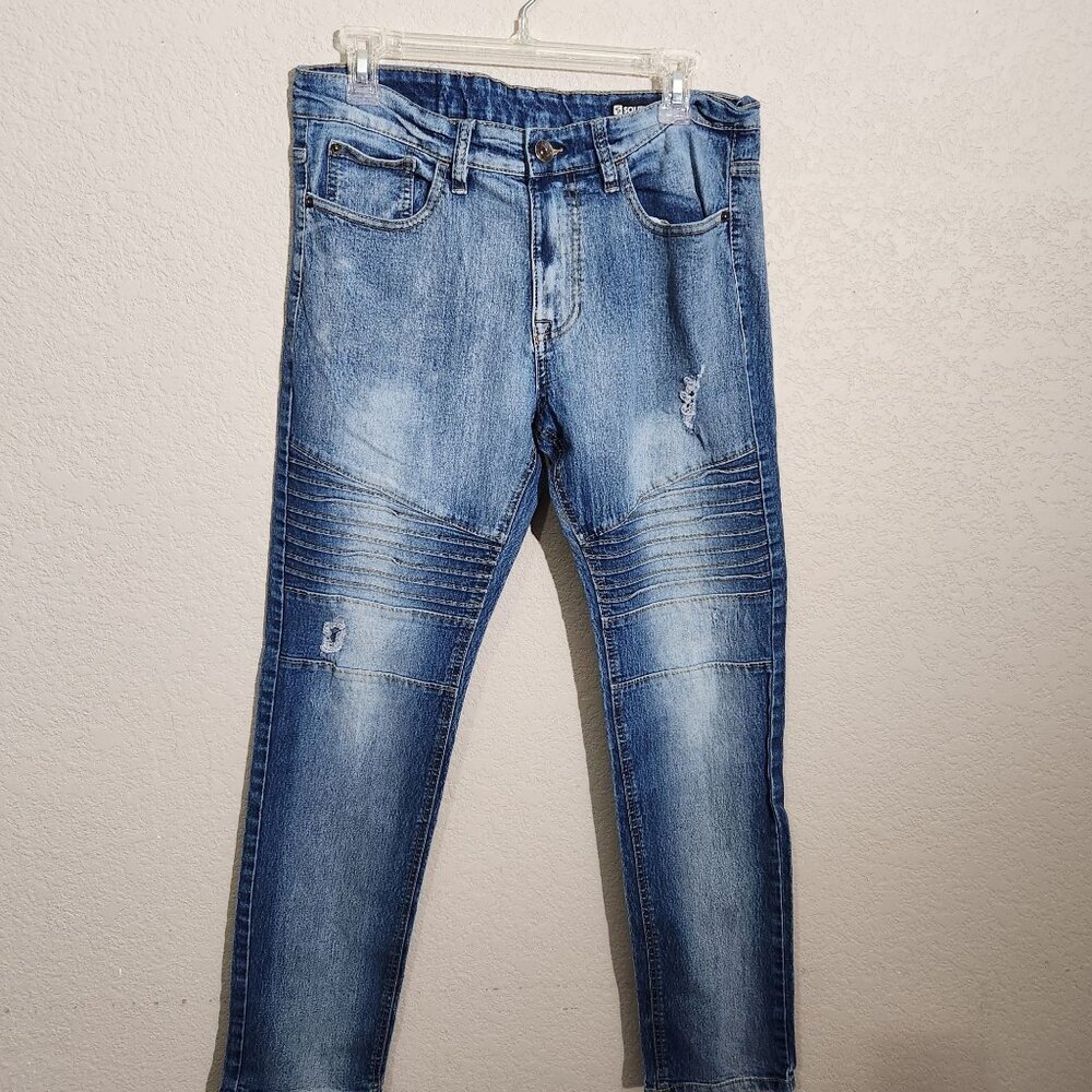 Southpole Skinny Fit Distressed Blue Denim Jeans Ribbed Knee 32x31